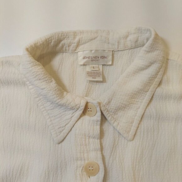 Jones New York Linen Blend Top Blouse Womans L Textured jacket Gauzy White beach - Picture 6 of 9